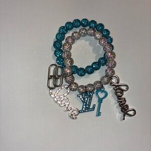 Sparkling Silver and Teal Charm Bracelet Set